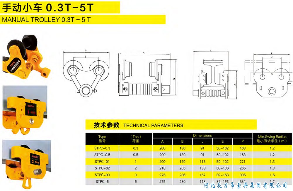 手動小車0.3T-5T規(guī)格型號