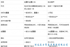 常見電動(dòng)葫蘆與起重小車的比較表